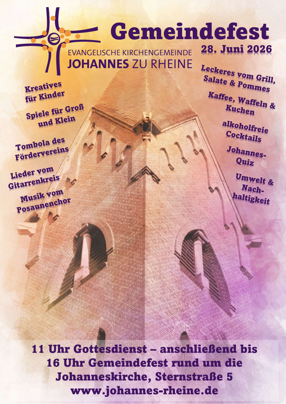 Von 11 bis ca. 16 Uhr feiern wir unser Gemeindefest am 28. Juni 2026